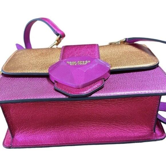 Kate Spade Bijou Barbie Pink Metallic Pebble Leather Top Handle Crossbody Bag - Picture 9 of 11